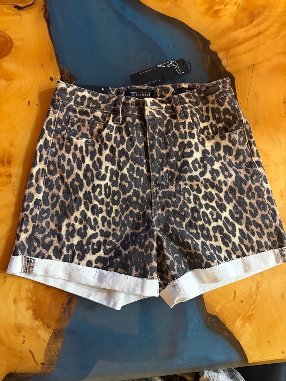 Leopard Print Women’s Shorts with Cuffed Hem - Brown/Black